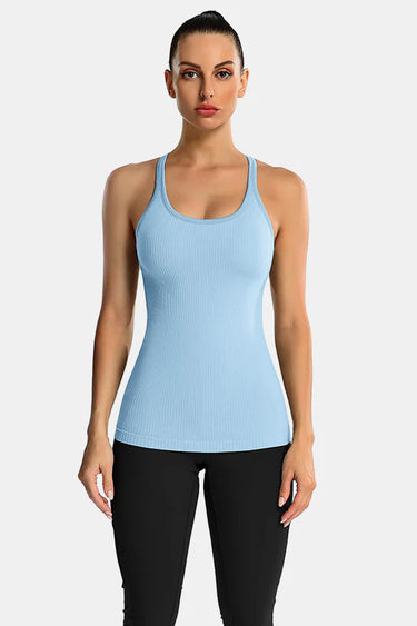 Light Blue Ribbed Racerback Workout Crop Tank